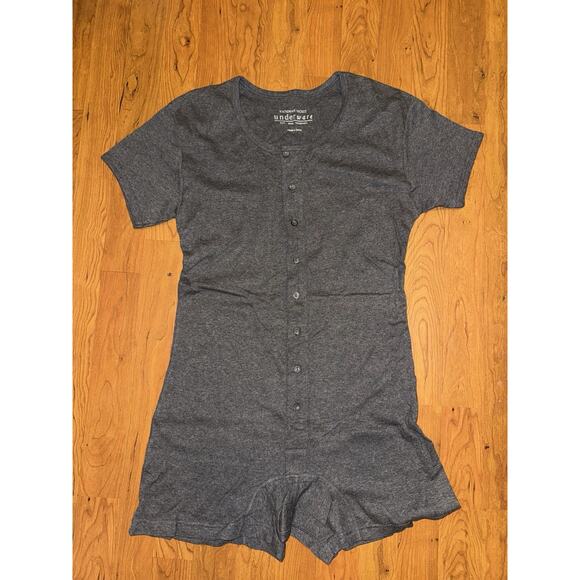 Vtg VICTORIAS SECRET UNDERWARE S One Piece Romper Playsuit Ribbed Black Henley - Picture 1 of 4